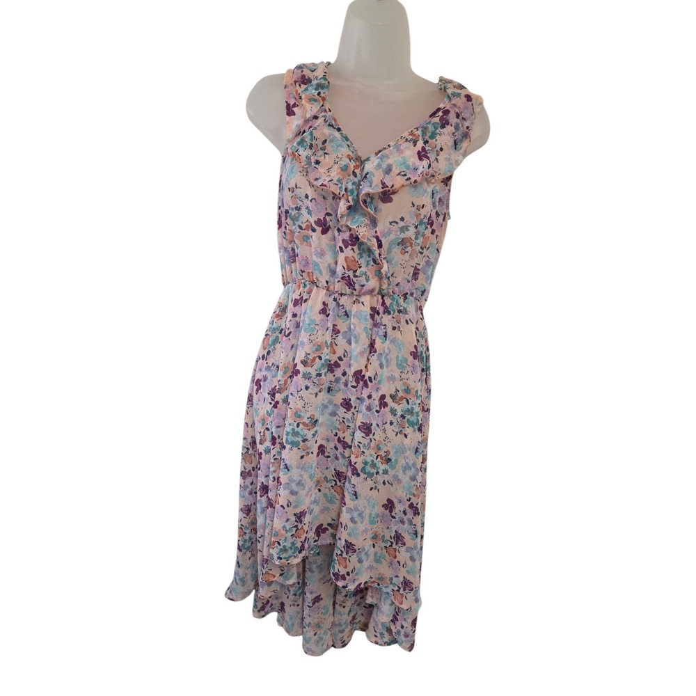 Disney Cinderella Floral High-Low Dress Peach Lace Back Ruffle V-Neck Size M